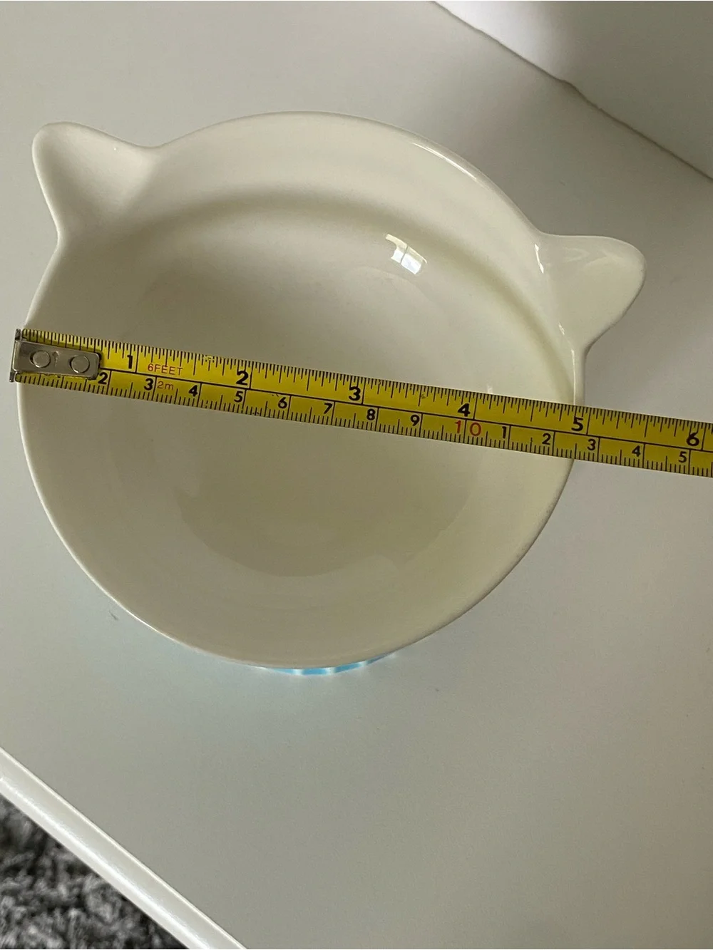 Raised Cat Food Bowl Pedestal Face Ears White Aqua Porcelain Water Dish Ceramic